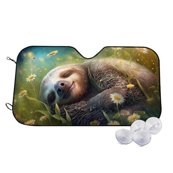 Honeii Daisy Sleeping Sloth Print Car Sunshade for Windshield,Car Cover Sunshade Protector,Foldable Front Window Sun Visor,Fits Cars, SUVs, Trucks