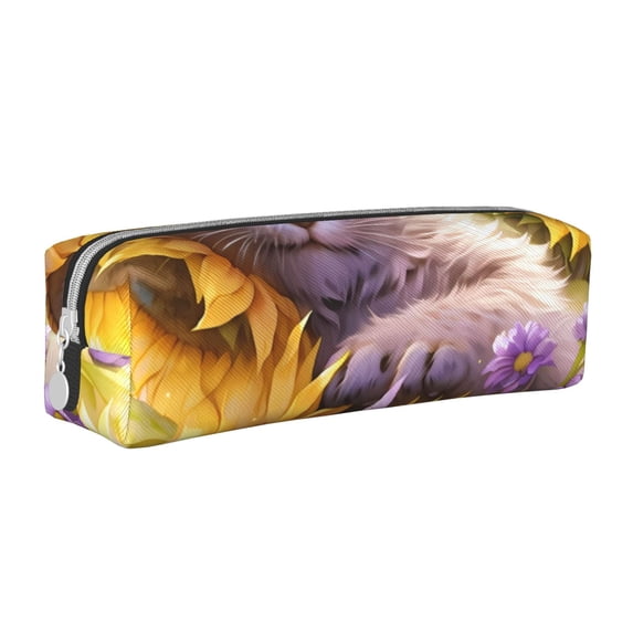 Honeii Daisy Sunflower Lazy Cat Pattern Pencil Case, Pencil Pouch, Pencil Case Small, Pencil Pouch Aesthetic, PVC Pencil Pouch, Pencil Bag, Makeup Pouch