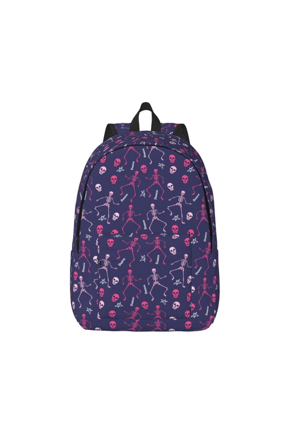 Dance Skull Star Print Canvas College Laptop Backpack, Durable Rucksack Travel Notebook Bag School Backpack Book Bag for Men Women-Medium