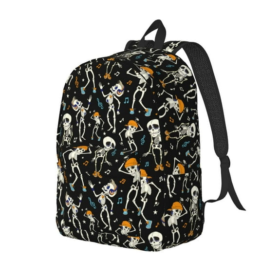 Honeii Dancing Skeleton Party Print Canvas Backpack for School & Outdoor,Laptop Excursion Backpack,Notebook School Bookbag For Men Women,for Work, Travel, and Everyday Use-Small