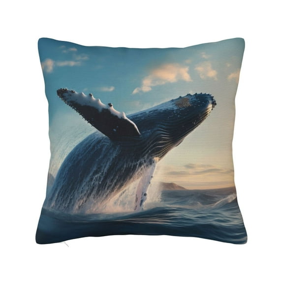 Honeii Dancing Whale Print Throw Pillow, Square Decorative Pillow Forms Soft Fluffy Plump Pillow Decorative Pillow Inserts,Couch Pillows-16"x16"