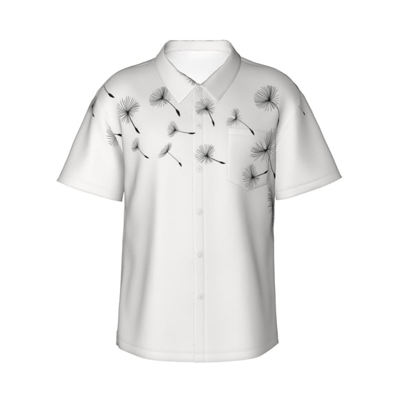 Honeii Dandelion Blowing In The Wind Print Men’s Hawaiian Shirt,Classic Button-Down Short Sleeve Shirt, for Beach, Vacation, and Outdoor Activities,Large