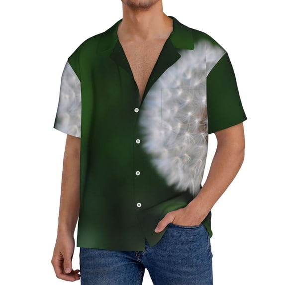 Honeii Dandelion for Men's Short-Sleeved Button-Up Collared Shirt Featuring A Pocket, Perfect for Beach Vacations, And Travel Adventures.-Small