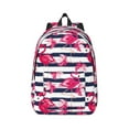 thumbnail image 1 of Honeii Dark Blue Stripes and Flamingos Print Canvas College Laptop Backpack, Durable Rucksack Travel Notebook Bag School Backpack Book Bag for Men Women-Small, 1 of 7