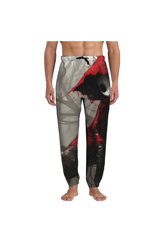 Dark Red Hooded Girl Print Mens Jogger Sweatpants, Men's Lounge Pants with Pockets-Small