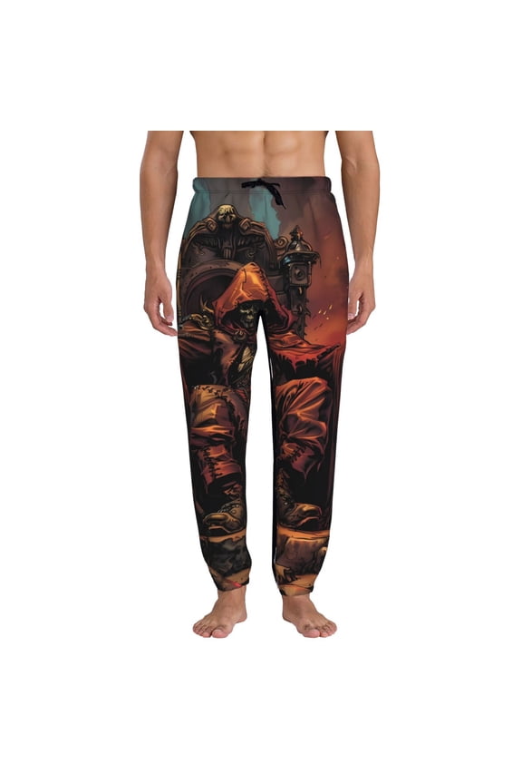 Dark Skull King Throne Print Mens Jogger Sweatpants, Men's Lounge Pants with Pockets-Medium