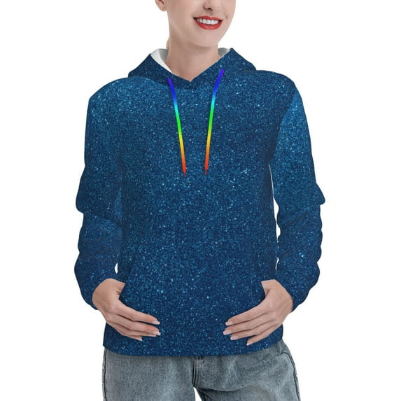 Honeii Deep Blue Glitter Pattern Womens Oversized Hoodies Long Sleeve Sweatshirts Pullover Fall Outfits with Pocket-Medium