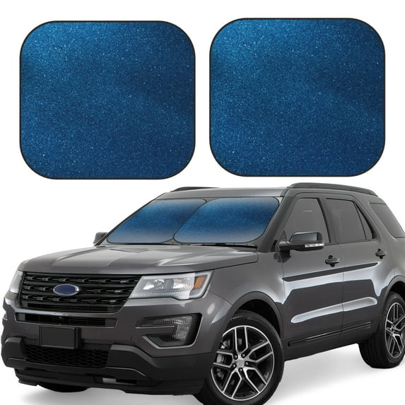 Honeii Deep Blue Glitter Print Foldable Car Sun Shade for Windshield, 2-Piece UV Protection Shade, Protects Car Interior, Ideal for Cars, Trucks, SUVs-Medium