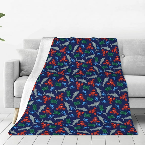 Honeii Deep Down In The Ocean Print Fleece Blanket - Throw Blanket for Bed, Sofa, Couch, Camping, and Travel , Microplush Ultra Soft Warm Blanket-50"x40"