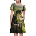 thumbnail image 1 of Honeii Deep Forest Stone Green Dragon Print Women’s Short Sleeve Dress, Comfortable Casual Dress, Soft Polyester Spandex Blend, Stylish Everyday Wear for Summer, Perfect for Travel and Vacation, 1 of 6