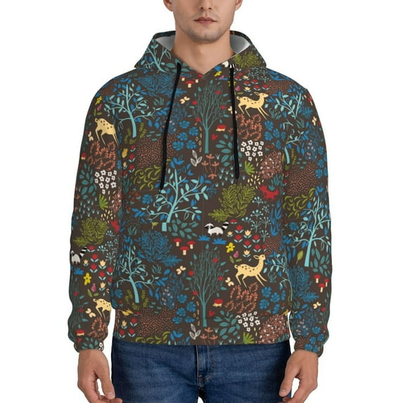 Honeii Deers In The Forest 1 Pattern Mens Hoodies Men's Loose Sleeve Sweatshirt,Pullover Hooded Sweatshirt for Men,Essentials Hoodie-Small
