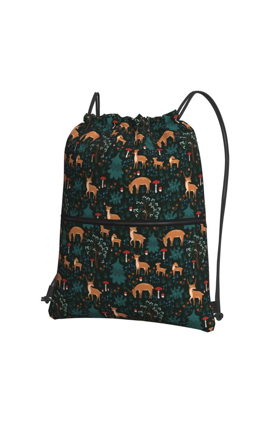 Deers In The Forest Print Drawstring Backpack,String Bag,Sackpack Cinch Water Resistant Nylon for Gym Shopping Sport Yoga