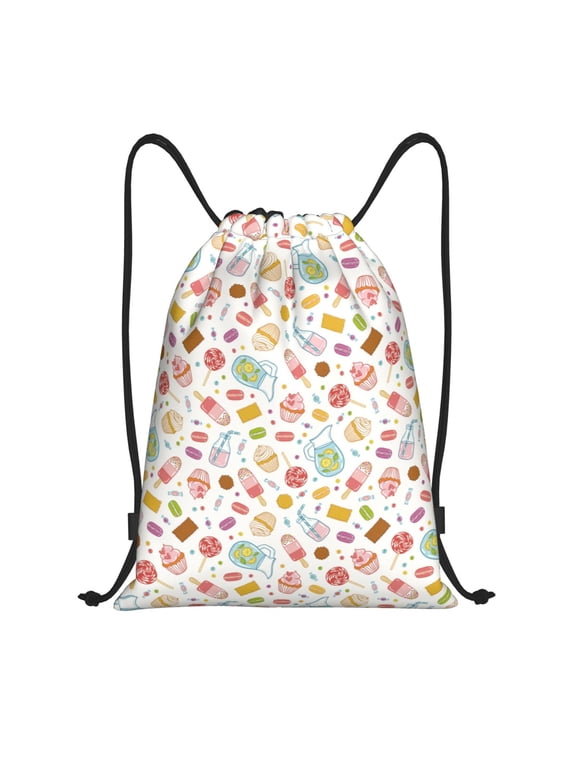 Dessert Print Drawstring Backpack,Drawstring Bags String Backpack Gym Cinch Sack Backpack Sport Bag Draw-Small
