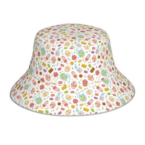 Honeii Dessert for Unisex Bucket Hat Waterproof Rain Hat Reversible Shiny Rave Bucket Hat for Concert Festival Boonie Cap