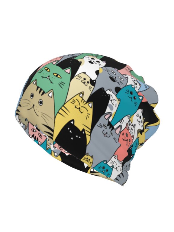 Different Cats Print Winter Beanie Daily Hat - Thermal Polar Fleece Ski Running Hat Skull Cap for Men and Women,Beanie