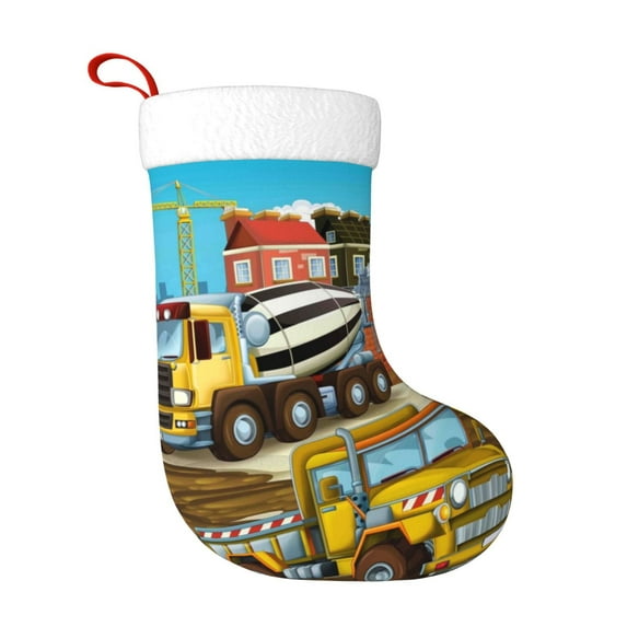 Honeii Different Construction Site Vehicles for Christmas Stocking,Large Xmas Stocking,Holiday and Family Stocking for Fireplace Christmas Holiday Party Decoration