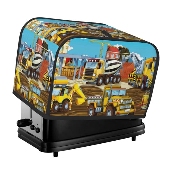 Honeii Different Construction Site Vehicles Print 2 slice Toaster Cover, Two Slice Toaster Dust-proof Cover For Kitchen Small Appliance and Fingerprint Protection