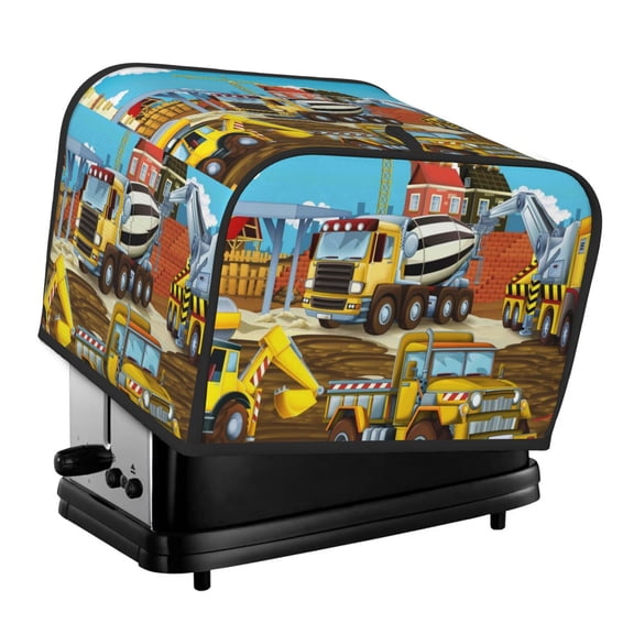 Honeii Different Construction Site Vehicles Print 4 slice Toaster Cover, Two Slice Toaster Dust-proof Cover For Kitchen Small Appliance and Fingerprint Protection
