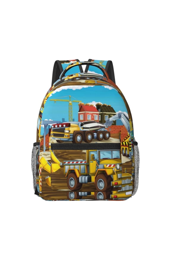 Different Construction Site Vehicles Print Backpack for School,15.6 inch Laptop Back Pack for High School and College Students, Waterproof Computer Bookbag-One Size
