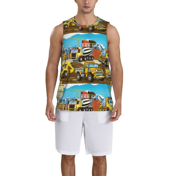 Honeii Different Construction Site Vehicles print basktball shirt for men and women, Unisex basketball jersey for Theme party-Large