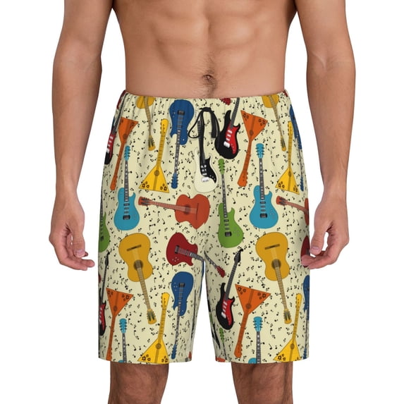 Honeii Different Kind Of Guitars Print Men's Pajama Sleepwear Shorts - a comfy pajama bottom and lounge short for Relaxed Home Wear-3X-Large