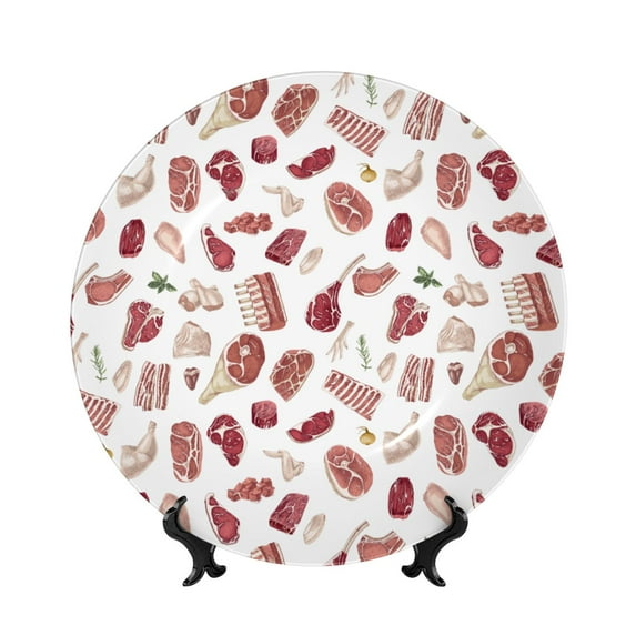 Honeii Different Meat Print Elegant Bone China Decorative Plate, Porcelain Plate,Art Crafts,Ceramic Ornaments for Home Office Wall Decor-8in