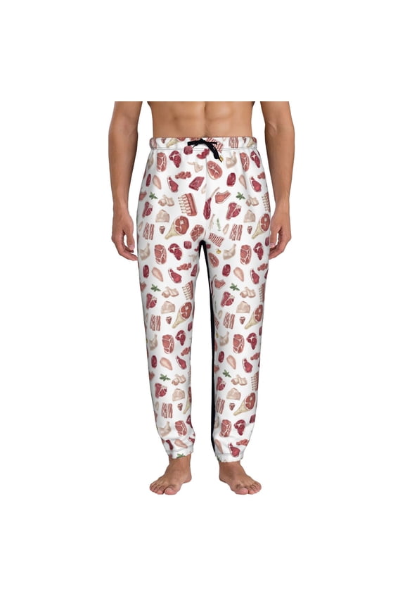 Different Meat Print Mens Jogger Sweatpants, Men's Lounge Pants with Pockets-Large