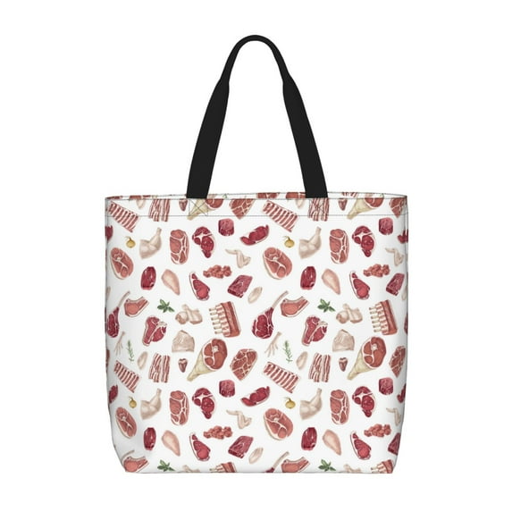Honeii Different Meat Print Tote Bag, Reusable Grocery Shopping Bag,Shoulder Bag with Inner Pocket