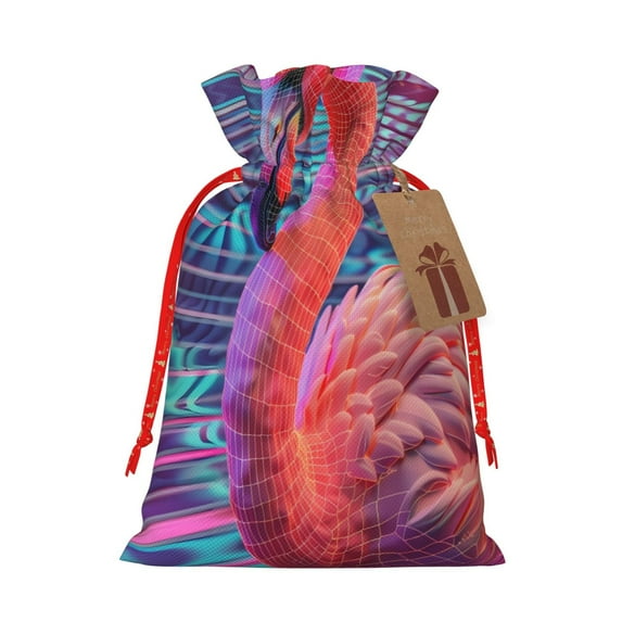 Honeii Digital Flamingo Vibrant Art Print Small Burlap Bags,Christmas Drawstring Treat Bags Gift Bags Reusable Candy Goodie Wrapping Bags for Holiday Party Favors Supplies -Medium