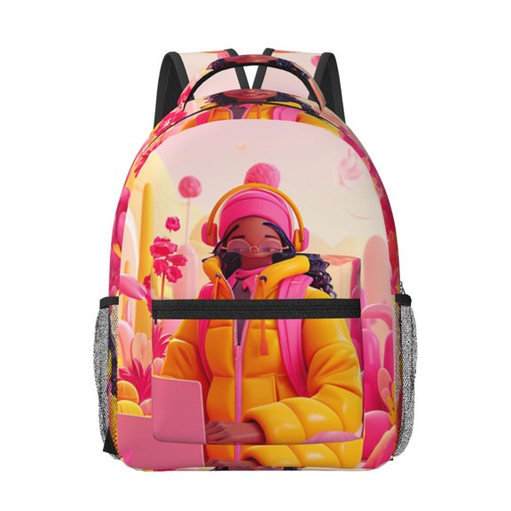 Honeii Digital Nomad Pink Landscape Print Backpack for School,15.6 inch Laptop Back Pack for High School and College Students, Waterproof Computer Bookbag-One Size