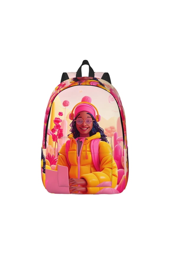 Digital Nomad Pink Landscape Print Canvas College Laptop Backpack, Durable Rucksack Travel Notebook Bag School Backpack Book Bag for Men Women-Medium