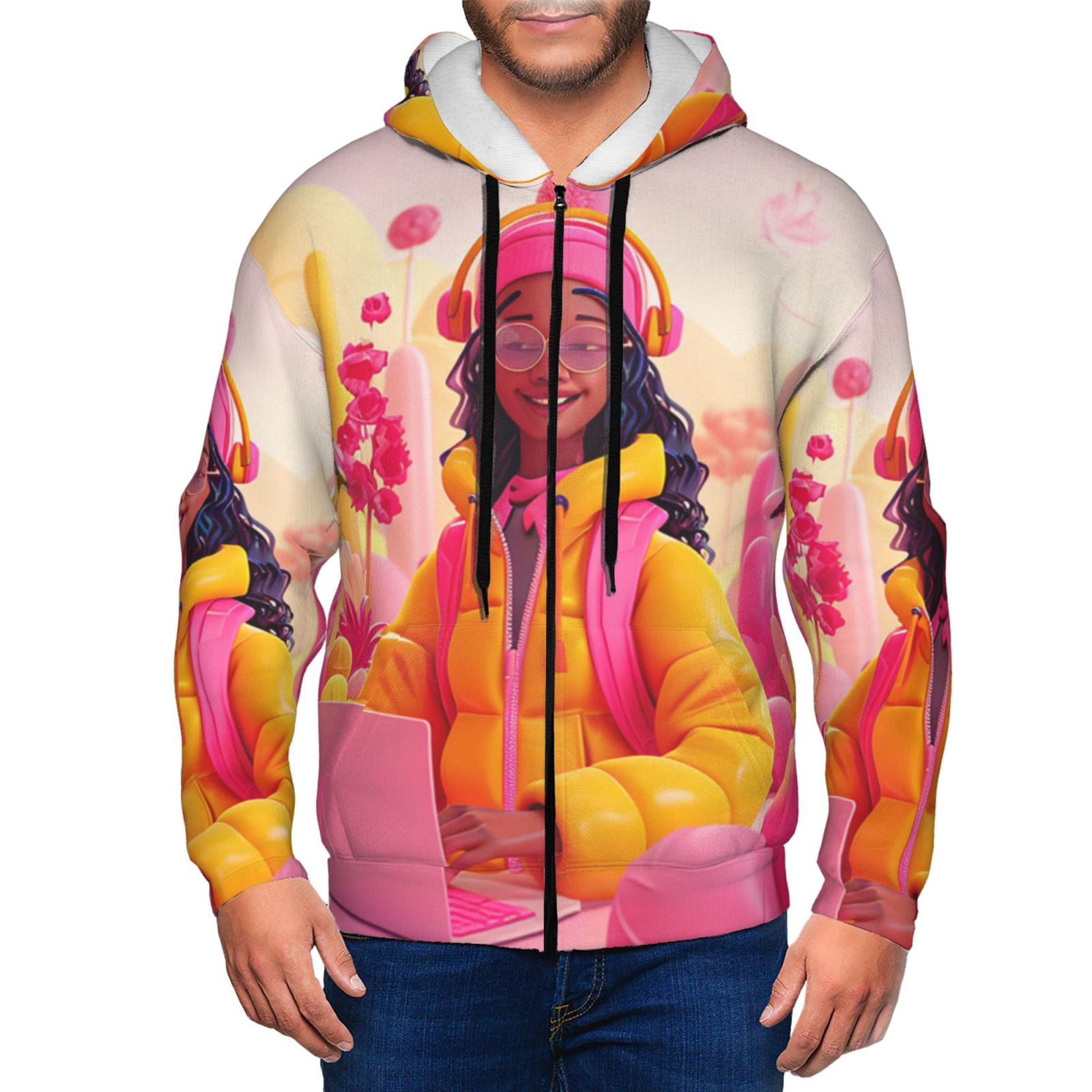 Pink Snakeskin Print Men's Zip Up Hoodie