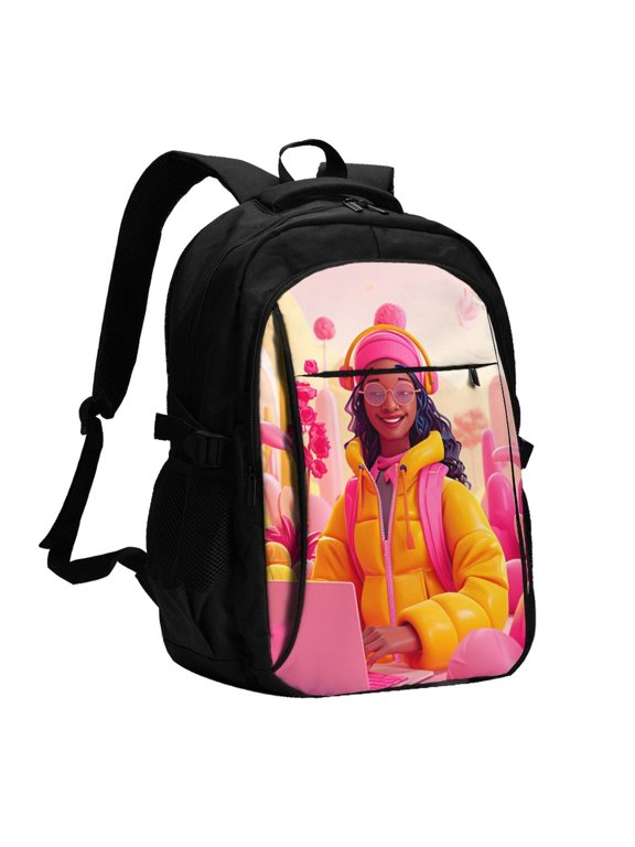 Digital Nomad Pink Landscape for Travel Laptop Backpack, Business Laptops Backpack with USB Charging Port, College High School Computer Bag for Men Women