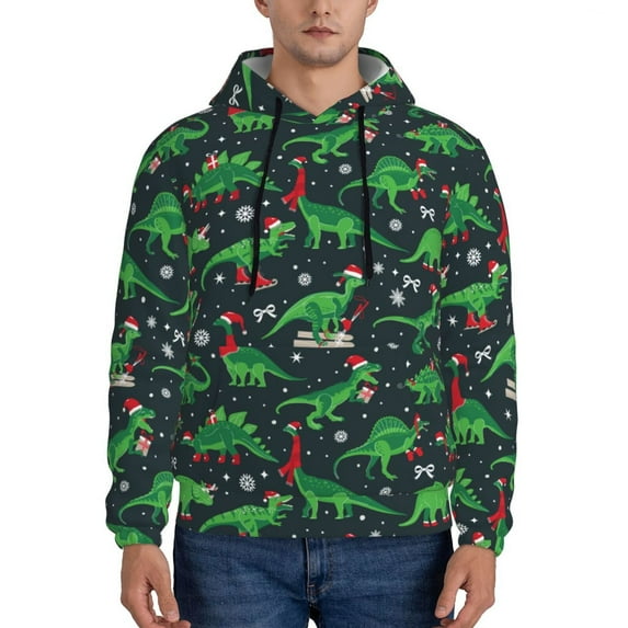 Honeii Dino Christmas Party Pattern Mens Hoodies Men's Loose Sleeve Sweatshirt,Pullover Hooded Sweatshirt for Men,Essentials Hoodie-4X-Large