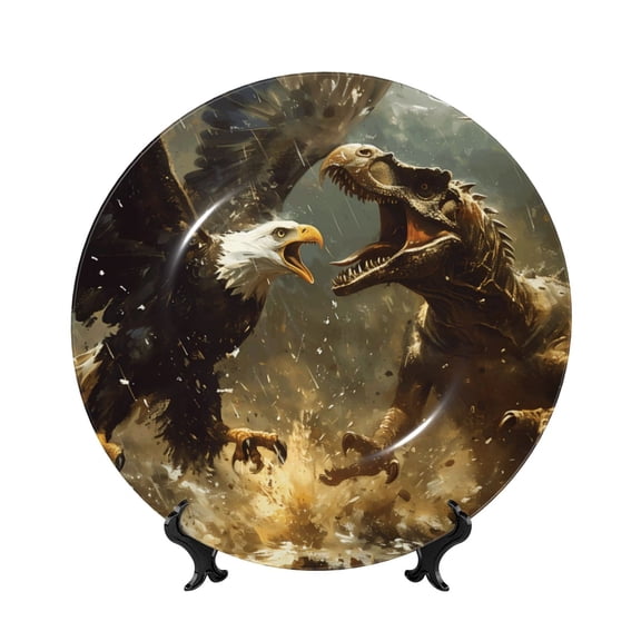 Honeii Dinosaur Bald Eagle Print Elegant Bone China Decorative Plate, Porcelain Plate,Art Crafts,Ceramic Ornaments for Home Office Wall Decor-6in