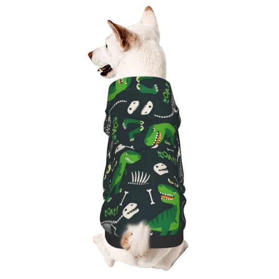 Honeii Dinosaur and Bone Print Small Dog Hoodies Pet Hooded Sweatshirts Fall Winter Puppy Cat Sweaters Warm Clothes for Small Dogs Outfits Costume-Medium