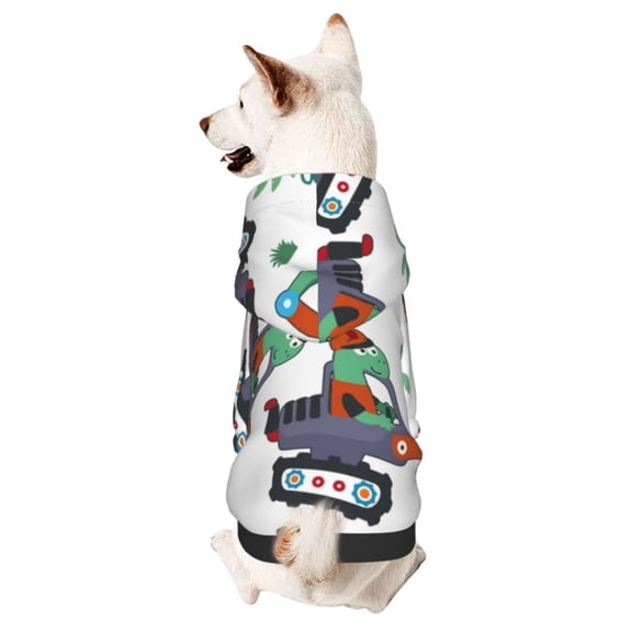 Honeii Dinosaur on Excavator2 Print Small Dog Hoodies Pet Hooded Sweatshirts Fall Winter Puppy Cat Sweaters Warm Clothes for Small Dogs Outfits Costume-Large