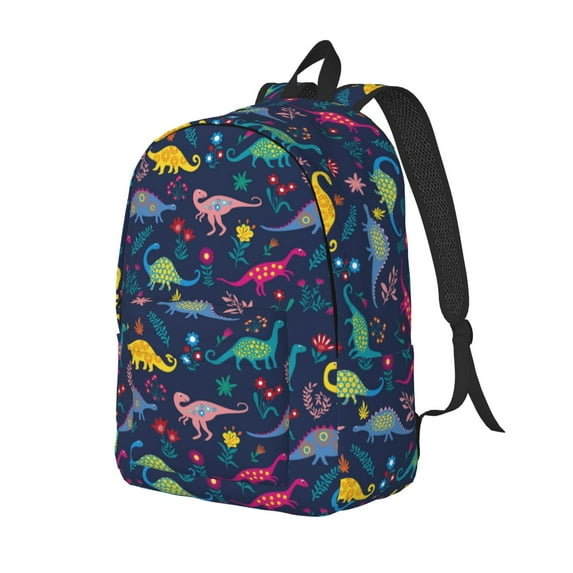 Honeii Dinosaur Flowers Print Canvas Backpack for School & Outdoor,Laptop Excursion Backpack,Notebook School Bookbag For Men Women,for Work, Travel, and Everyday Use-Small
