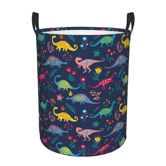 Honeii Dinosaur Flowers Print Laundry Hamper Basket,Baby Nursery Woven Storage Basket for Toys Bin,Pillows,Blankets,Clothes-Medium
