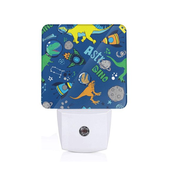 Honeii Dinosaur In Space Print LED Night Light with Light Sensor, Night Lights Plug Into Wall,Ideal for Bedrooms and Hallways-US
