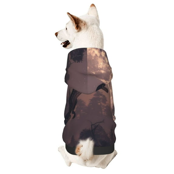 Honeii Dinosaur Moonlit Forest Print Small Dog Hoodies Pet Hooded Sweatshirts Fall Winter Puppy Cat Sweaters Warm Clothes for Small Dogs Outfits Costume-