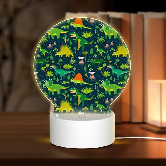 Honeii Dinosaur Print Acrylic LED Night Lamp,Round Touch-Control Night Light with 3 Lighting Modes,for Bedrooms, Living Rooms, and Gifting