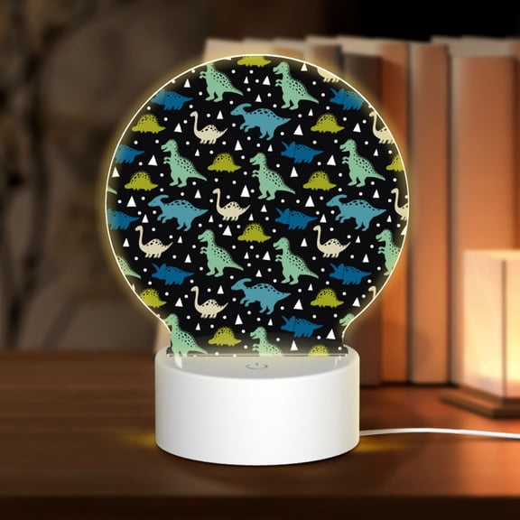 Honeii Dinosaur Print Acrylic LED Night Lamp,Round Touch-Control Night Light with 3 Lighting Modes,for Bedrooms, Living Rooms, and Gifting