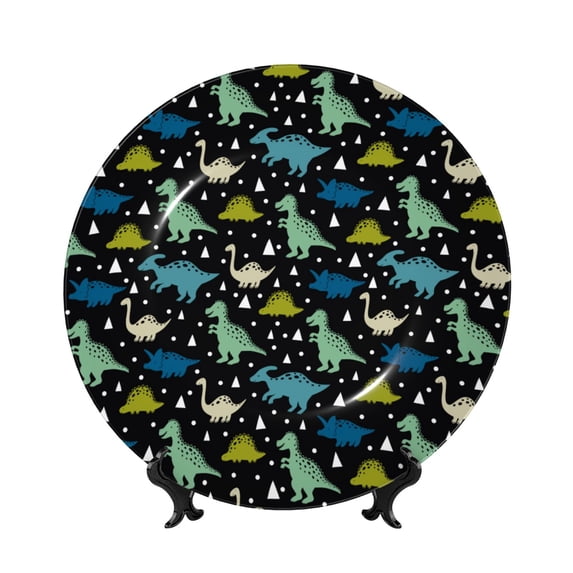 Honeii Dinosaur Print Elegant Bone China Decorative Plate, Porcelain Plate,Art Crafts,Ceramic Ornaments for Home Office Wall Decor-6in