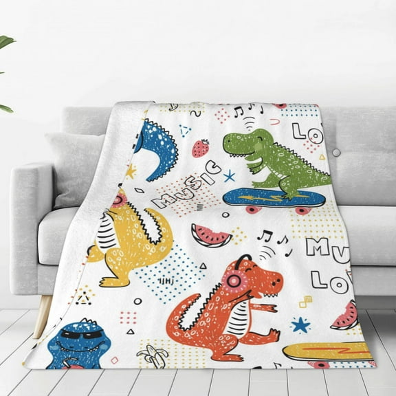 Honeii Dinosaur Print Fleece Blanket - Throw Blanket for Bed, Sofa, Couch, Camping, and Travel , Microplush Ultra Soft Warm Blanket-40"x30"