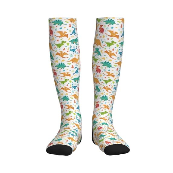 Honeii Dinosaur Print Sports Compression Socks,Running Crew Socks,Moisture-Wicking Anti-Blister Hiking&Gym Athletic