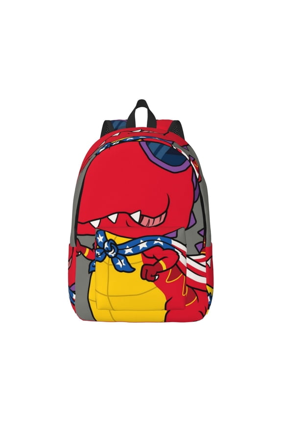 Dinosaur Super Hero Cartoon Print Canvas College Laptop Backpack, Durable Rucksack Travel Notebook Bag School Backpack Book Bag for Men Women-Small