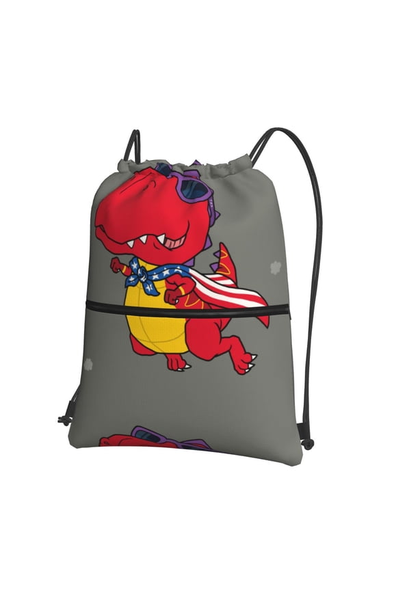 Dinosaur Super Hero Cartoon Print Drawstring Backpack,String Bag,Sackpack Cinch Water Resistant Nylon for Gym Shopping Sport Yoga