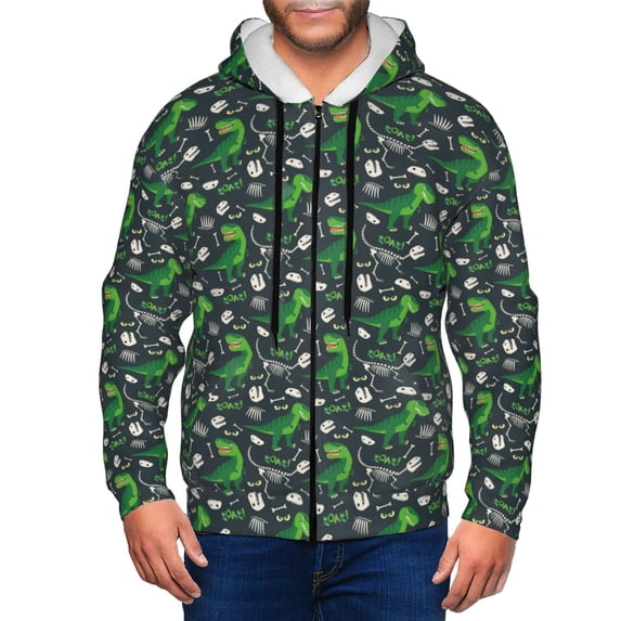 Honeii Dinosaur and Bone Print Hoodies for Men, Pullover & Full Zip, Breathable Zip up Hoodie, Sweatshirt-Medium