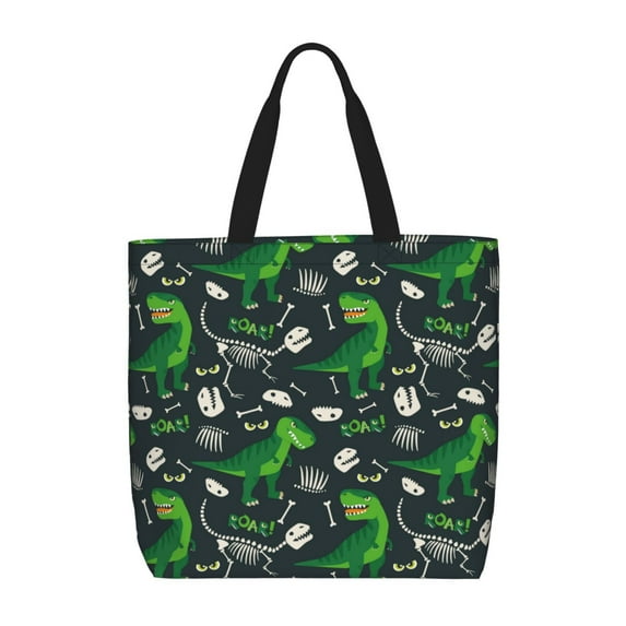 Honeii Dinosaur and Bone Print Tote Bag, Reusable Grocery Shopping Bag,Shoulder Bag with Inner Pocket
